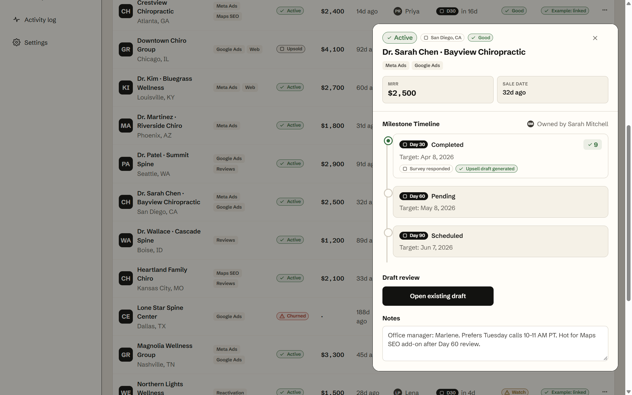 Client detail and handoff checkpoints