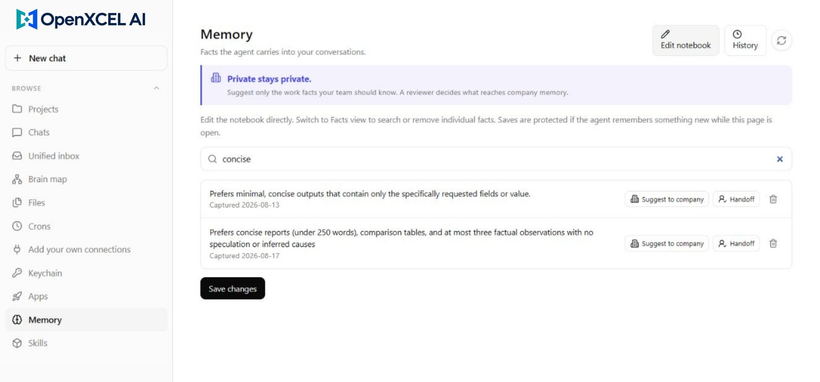 OpenXCEL business memory